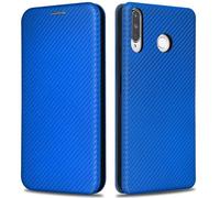KOGENG Custodia per Huawei P30 Lite, con scomparto per carte di credito, blocco RFID, struttura in fibra di carbonio, magnetica, per Huawei P30 Lite 5G Case Cover (blu)