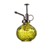 KoGiio Spruzzatore Nebulizzatore in Vetro per Piante, 240ml Bottiglia Spray, Interni Vintage Classico Atomizzatore, per Fiori/Piante/Orchidee Bonsai Giallo verde +Testa spray in bronzo
