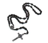 KOGMMYSEVP 2022 Commercio all'ingrosso marrone perline collana gioielli religiosi crocifisso ciondolo rosario collana [RN-016 nero]