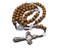KOGMMYSEVP All'ingrosso cattolicesimo collana religiosa fatta a mano in legno croce rosario perline gioielli religiosi, Cross Rosary Necklace