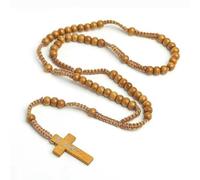 KOGMMYSEVP All'ingrosso Handmade Naturale Perline Rosario Collana con Croce e Gesù Ciondolo Cristiano Religioso Pregare Gioielli, 24inches
