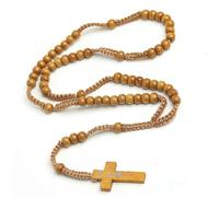 KOGMMYSEVP All'ingrosso Rosari Collari Religiosi Perline Di Legno Croce Pendente Rosario Collana Gioielli Collane, 17,5 cm
