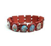 KOGMMYSEVP Bracciale religioso elastico quadrato in legno colorato con 12 immagini cristiane Santa Maria Gesù rosario, 17cm