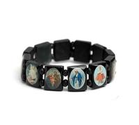 KOGMMYSEVP Bracciale religioso elastico quadrato in legno colorato con 12 immagini cristiane Santa Maria Gesù rosario, 17cm