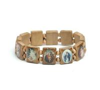KOGMMYSEVP Bracciale religioso elastico quadrato in legno colorato con 12 immagini cristiane Santa Maria Gesù rosario, 17cm