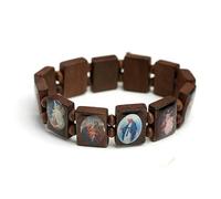 KOGMMYSEVP Bracciale religioso elastico quadrato in legno colorato con 12 immagini cristiane Santa Maria Gesù rosario, 17cm