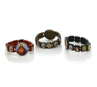 KOGMMYSEVP Bracciale rosario con perline elastiche in legno con icona religiosa [1]