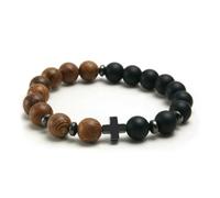 KOGMMYSEVP Braccialetto elastico alla moda fatto a mano cristiano religioso con perline di legno rosario croce pietra naturale per uomo donna