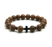KOGMMYSEVP Braccialetto elastico alla moda fatto a mano cristiano religioso con perline di legno rosario croce pietra naturale per uomo donna