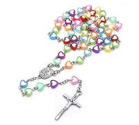 KOGMMYSEVP Collana con ciondolo a forma di crocifisso in resina fatta a mano, con ciondolo a forma di cuore, con scritta in lingua inglese "Vergine Maria Cattolica" e Gesù, per donne e uomini