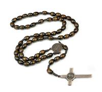 KOGMMYSEVP Collana con ciondolo a forma di Gesù santo in legno, rosario, da donna, da uomo, religiosa, con preghiera sacra Gerusalemme, 46cm+16cm