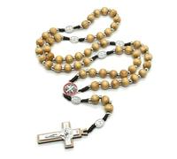 KOGMMYSEVP Collana con rosario di Gerusalemme, realizzata a mano, in legno di pino massiccio, con croce e ornamenti religiosi, Classic