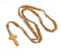 KOGMMYSEVP Collana fatta a mano all'ingrosso del rosario dei branelli di legno naturale con la croce e i monili religiosi del pendente di Gesù, 18inches