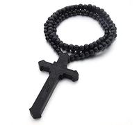 KOGMMYSEVP Collana in legno per gli uomini con ciondolo di Gesù inciso in legno grande rosario perline collana a catena per le donne cristianesimo religioso decorazione della parete gioielli