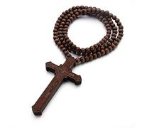 KOGMMYSEVP Collana in legno per gli uomini con ciondolo di Gesù inciso in legno grande rosario perline collana a catena per le donne cristianesimo religioso decorazione della parete gioielli