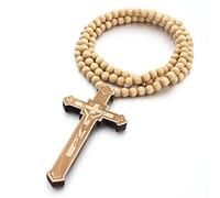KOGMMYSEVP Collana in legno per gli uomini con ciondolo di Gesù inciso in legno grande rosario perline collana a catena per le donne cristianesimo religioso decorazione della parete gioielli