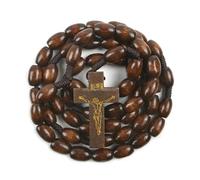 KOGMMYSEVP Collana religiosa fatta a mano con perline di legno 12x8mm all'ingrosso rosario con ciondolo a croce, customizable