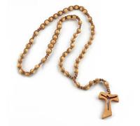 KOGMMYSEVP Collana rosario con perline in legno di pino da 8 mm su cordoncino grande croce, 18inches