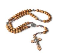 KOGMMYSEVP Collana rosario in legno, perline lisce in legno naturale, collana cattolica religiosa per cristiani cattolici religiosi comunione, battesimo, messa, Bibbia, marrone