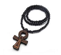 KOGMMYSEVP Colorful Bling, ciondolo africano egiziano Ankh fatto a mano, con perline di legno, collana di protezione copta Ankh, gioielli religiosi hip hop, per uomini e donne, nero, marrone, legno