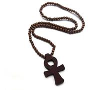 KOGMMYSEVP Colorful Bling, ciondolo africano egiziano Ankh fatto a mano, con perline di legno, collana di protezione copta Ankh, gioielli religiosi hip hop, per uomini e donne, marrone, legno, legno