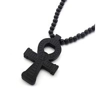 KOGMMYSEVP Colorful Bling, ciondolo in stile africano egiziano Ankh, fatto a mano, con perline di legno, collana di protezione copta Ankh, gioielli religiosi hip hop, per uomini e donne, nero, legno