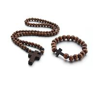 KOGMMYSEVP Colorful Bling, collana con ciondolo a forma di rosario religioso, realizzato a mano, con perline in legno naturale