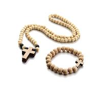 KOGMMYSEVP Colorful Bling, collana con ciondolo a forma di rosario religioso, realizzato a mano, con perline in legno naturale