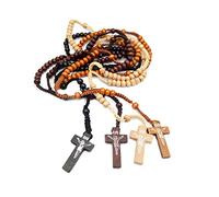 KOGMMYSEVP Colorful Bling, collana con ciondolo a forma di rosario religioso, realizzato a mano, con perline in legno naturale