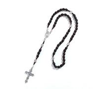 KOGMMYSEVP Handmade Weave Rotondo Antico Rosario Croce Collana Vintage Religioso Gesù Gioielli All'ingrosso 2 Perline di Colore, 25inches+6.6inches