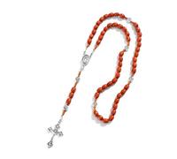 KOGMMYSEVP Handmade Weave Rotondo Antico Rosario Croce Collana Vintage Religioso Gesù Gioielli All'ingrosso 2 Perline di Colore, 25inches+6.6inches