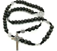 KOGMMYSEVP Medjugorje - Collana con perline in legno nero, unisex, realizzata a mano, stile cristiano, 20inches