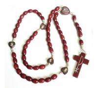 KOGMMYSEVP Migliore collana ovale del rosario del branello di legno di colore del vino rosso con e la croce del centro della Vergine Maria, aabout 50cm