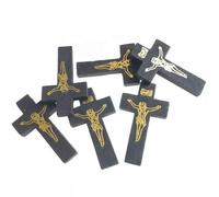 KOGMMYSEVP Mini croce religiosa in legno, rosario con perline, croce di Gesù [bordeaux, 42 mm]