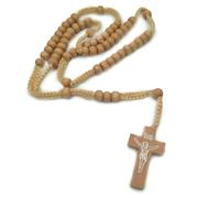KOGMMYSEVP Più economico rosario di legno perline collana croce classi promozione religiosa, 19.5inches