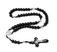 KOGMMYSEVP Rosari all'ingrosso Religiosi Perline di Legno Vergine Maria Croce Handmade Gesù Ciondolo Rosario Gioielli, 18inches