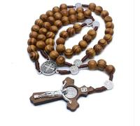 KOGMMYSEVP Rosario collana fatta a mano con perline di legno nere croce Gesù e Vergine Maria Christina lunga collana religiosa gioielli, 24inches