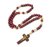 KOGMMYSEVP Rosario colorato 7 * 8 mm perline di legno rotonde preghiera religiosa ciondolo croce rosario gioielli fatti a mano, 12inches