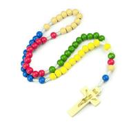 KOGMMYSEVP Rosario colorato 7 * 8 mm perline di legno rotonde preghiera religiosa ciondolo croce rosario gioielli fatti a mano, 12inches