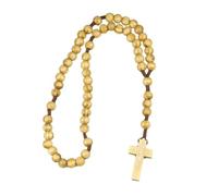 KOGMMYSEVP Rosario con croce di Gesù, collana in legno naturale, perline per preghiera cristiana, alla moda, 40 cm