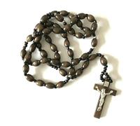 KOGMMYSEVP Rosario con perline di legno, collana lunga e religiosa con croce di Cristo Gesù e Vergine Maria, 18inches