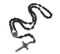 KOGMMYSEVP Rosario con perline in legno fatto a mano, medaglietta di San Gesù croce gioielli religiosi Natale, 22"