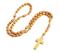 KOGMMYSEVP Rosario con perline in legno naturale con croce e decorazione a mano cattolicesimo cristiano decorazione gioielli, necklace