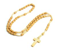 KOGMMYSEVP Rosario con perline in legno naturale con croce e decorazione a mano cattolicesimo cristiano decorazione gioielli, necklace