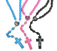 KOGMMYSEVP Rosario con perline ovali in legno rosa, 10 x 8 mm, rosario religioso con pezzo a forma di cuore, 18inches