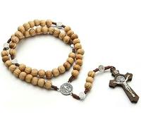 KOGMMYSEVP Rosario con perline rotonde in legno fatto a mano, stile cristiano, vintage, con croce ornamentale, trend