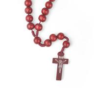 KOGMMYSEVP Rosario da preghiera in legno con ciondolo a forma di croce di Gesù, collana con perline alla moda, 470mm