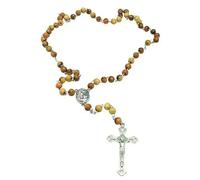 KOGMMYSEVP Rosario di Gerusalemme per preghiera, 6 x 8 mm, perline in legno di ulivo, collana religiosa con medaglia e croce in metallo, Medio
