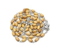 KOGMMYSEVP Rosario in legno con acqua santa della Madonna di Fatima collana perline preghiera comunione apparizione mariana, 24inches