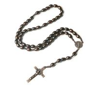 KOGMMYSEVP Rosario in legno con croce di Gesù e preghiera religiosa, realizzata a mano, vintage, in lega di legno, 11*13*2cm